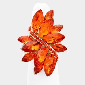 Gold Orange Crystal Stretch Marquise Fashion Ring Rhinestone Finger Adjustable